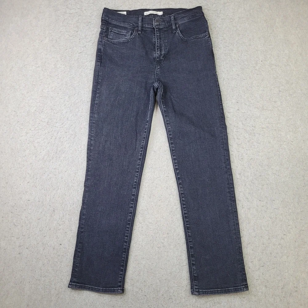 Levi's 724 Womens Black Denim High-Rise Slim Fit Straight Cropped‎ Jeans Size 28